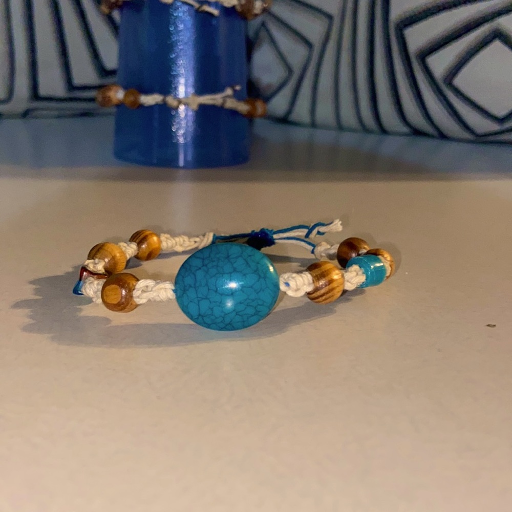handcrafted, small hemp beaded bracelet.